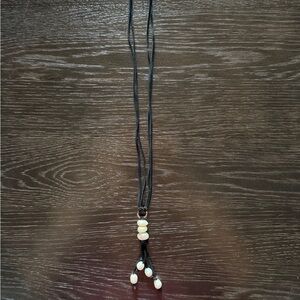 Black Cord Necklace with White Beads